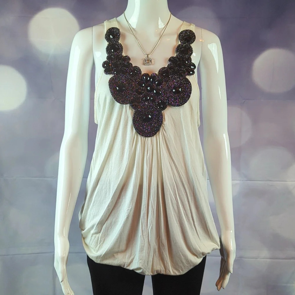 Studio Y BEAUTIFUL Beaded Dressy Ruched Sleeveless Top SZ Large
